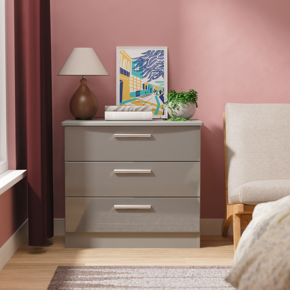 Crowndale Knightsbridge 3 Drawer Grey Gloss and Dusk Grey Chest of Drawers Ready Assembled Image 7