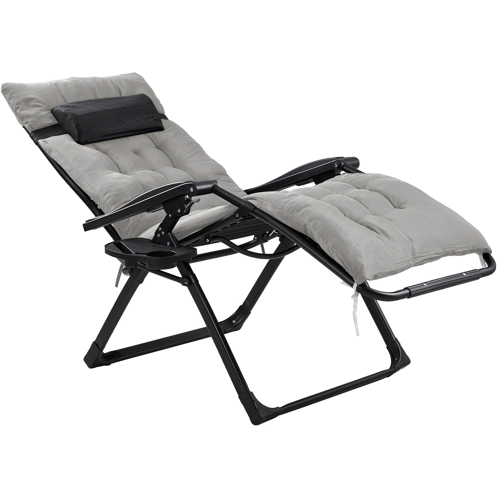 Living and Home Grey Padded Zero Gravity Folding Outdoor Recliner Chair with Side Tray Image 6