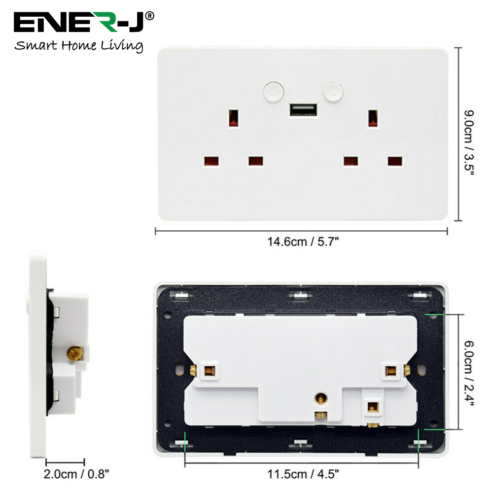 Ener-J White Smart Double Socket with USB Port Image 6