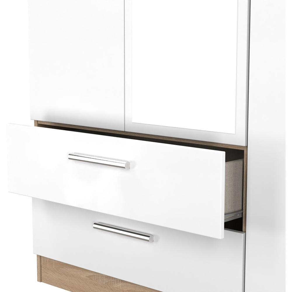 Crowndale Contrast 3 Door 2 Drawer White Matt and Bardolino Oak Mirrored Wardrobe Ready Assembled Image 8