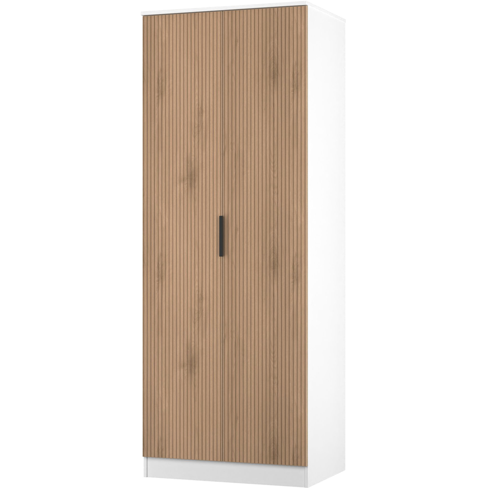 Crowndale Java 2 Door Slatt Effect and White Tall Wardrobe Ready Assembled Image 4