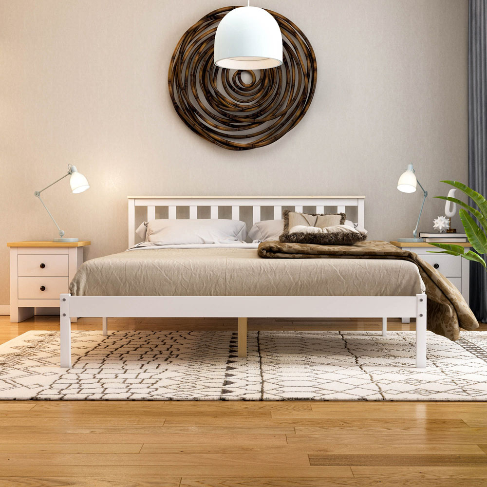 Vida Designs Milan King Size White and Pine Low Foot Wooden Bed Frame Image 7