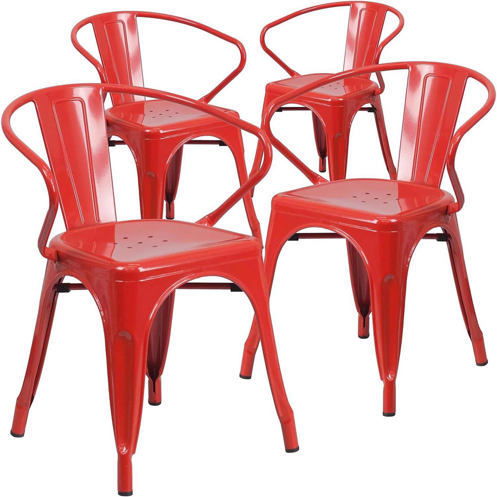 FWStyle Set of 4 Red Galvanised Steel Ready Assembled Chairs Image 2