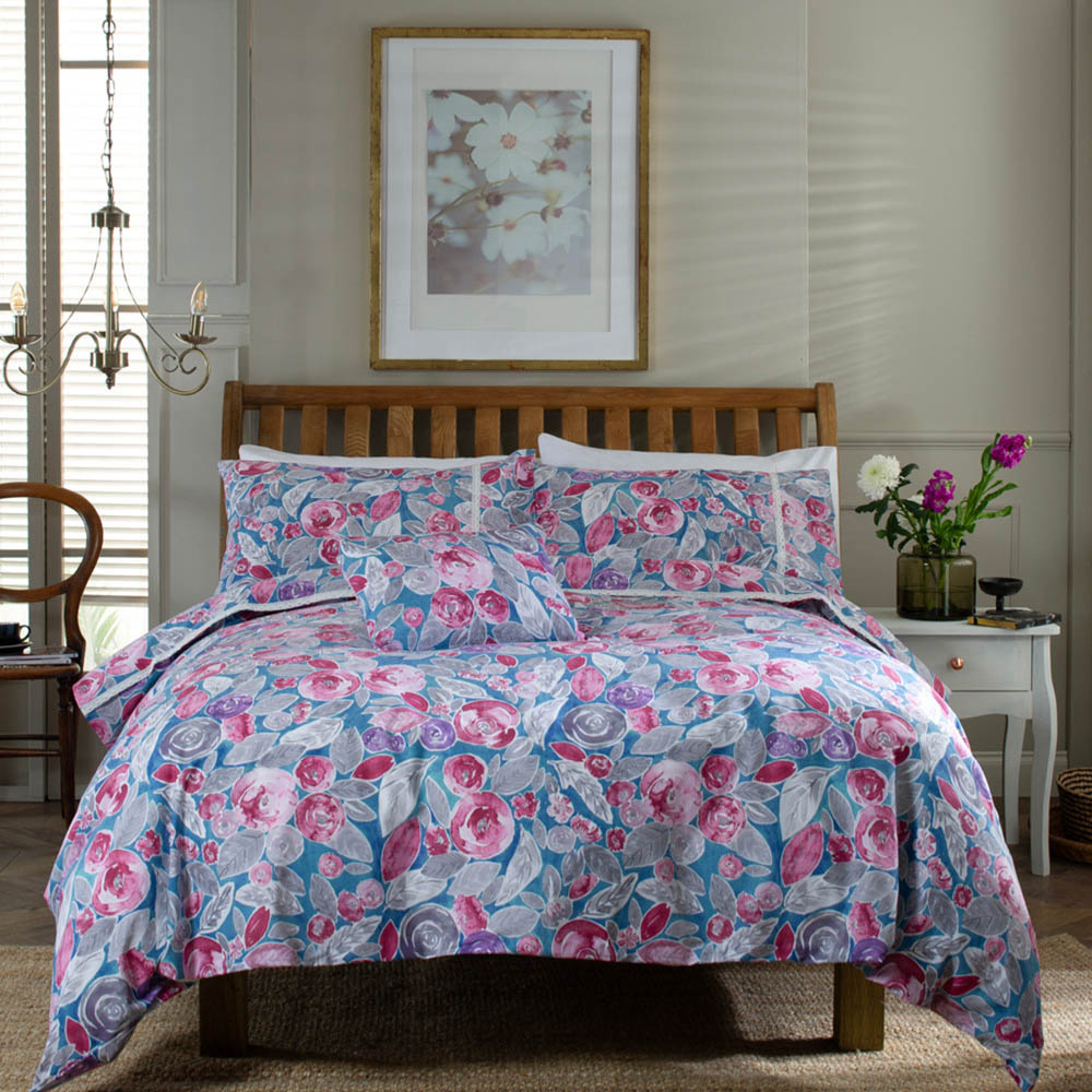 The Lyndon Company Super King Size Misty Blue Duvet Set with Cushion Cover Image 1