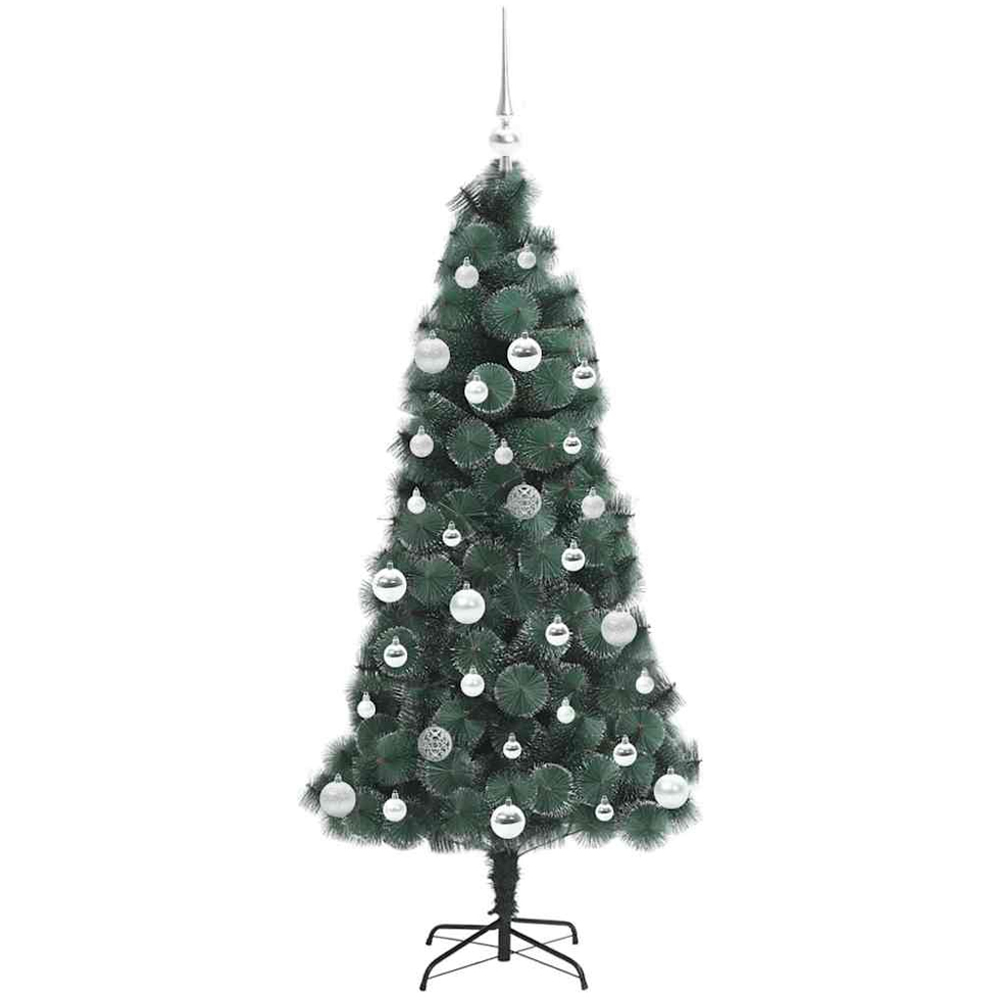 vidaXL Pre-Lit Silver Baubles Green Artificial Christmas Tree 5ft Image 4