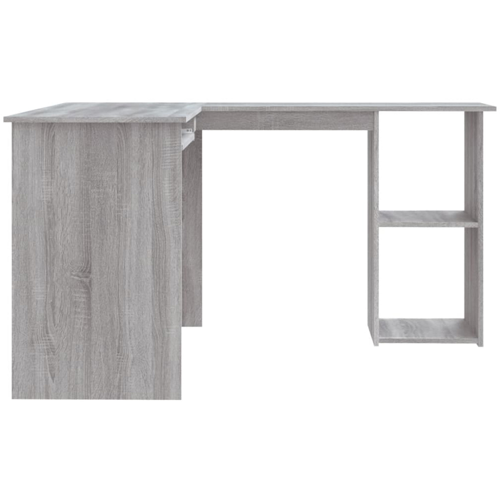 vidaXL 2 Shelf L-Shaped Corner Computer Desk with Keyboard Tray Grey Sonoma Image 4