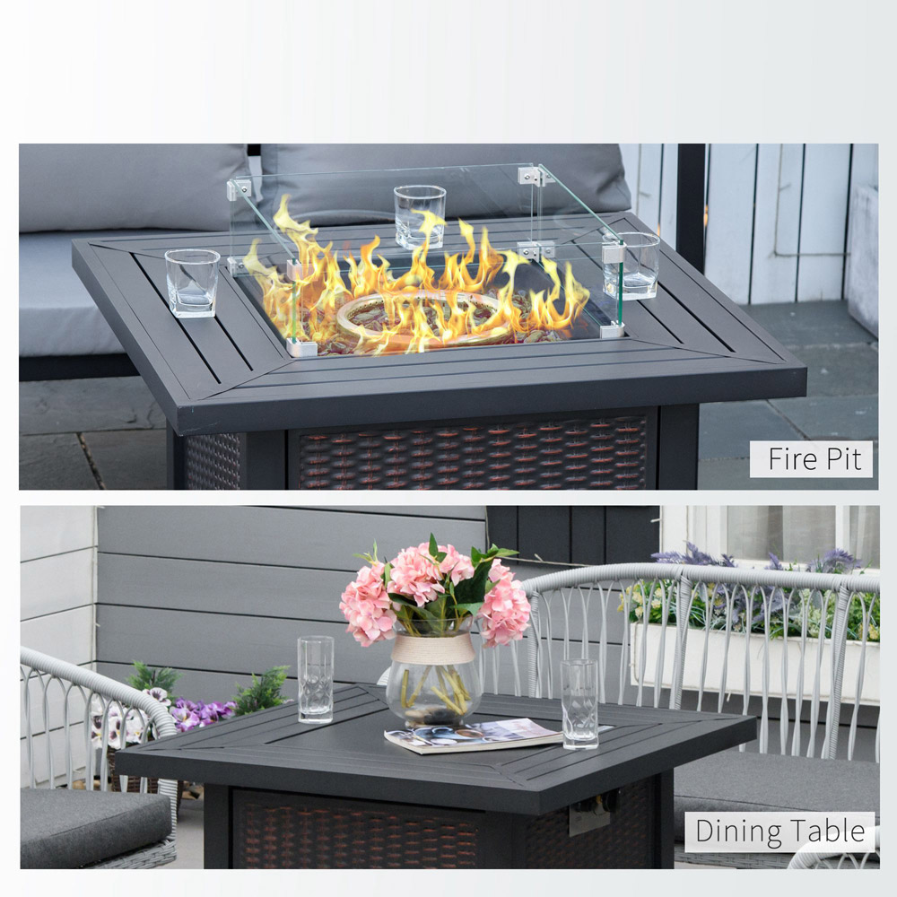 Outsunny Rattan Effect Fire Pit Table with 50000 BTU Burner Image 7