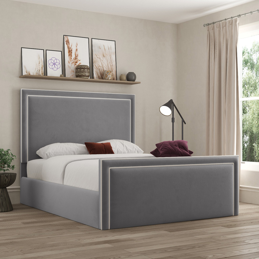 DS Living Verona Double Plush Grey Piping Ottoman Bed Image 4