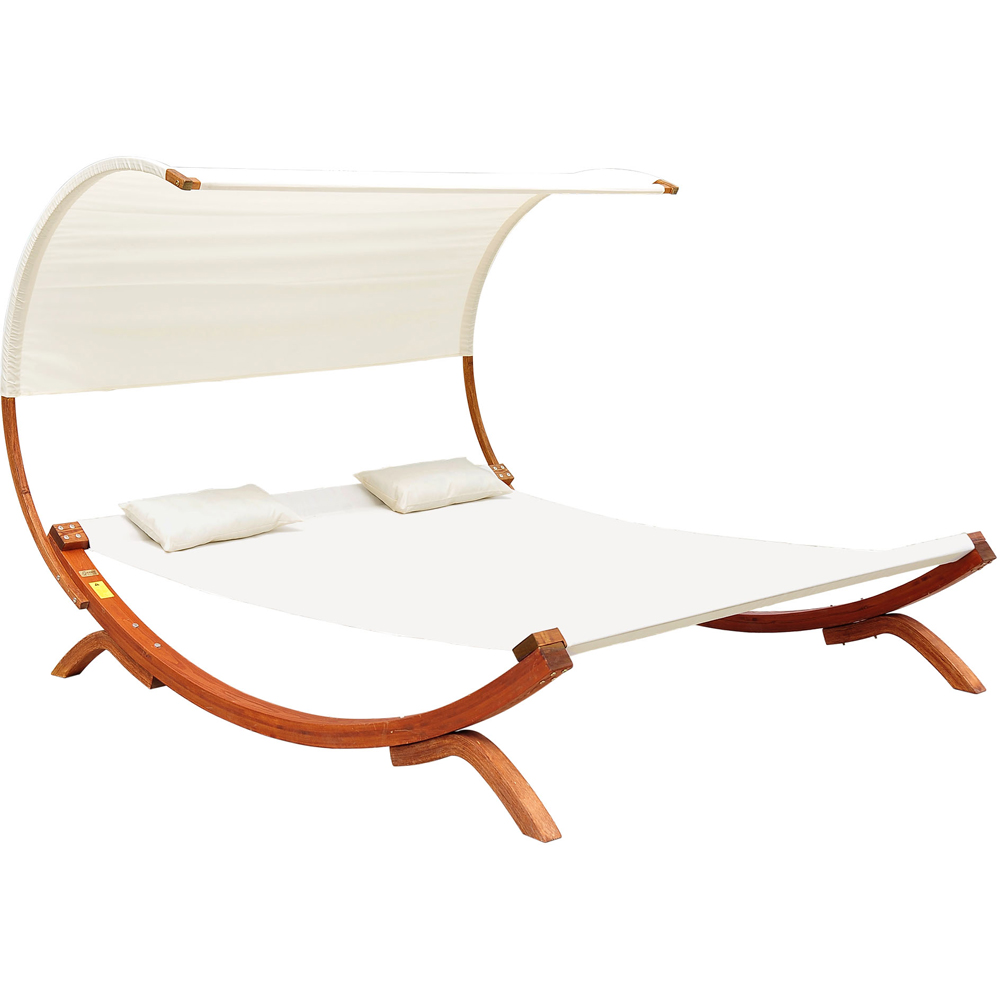 Outsunny Cream Double Sun Lounger with Wooden Canopy Image 2