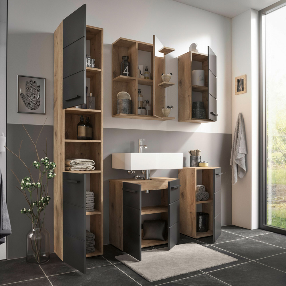 Julian Bowen Vista Single Door Black and Viking Oak Tall Wall Storage Unit Image 7
