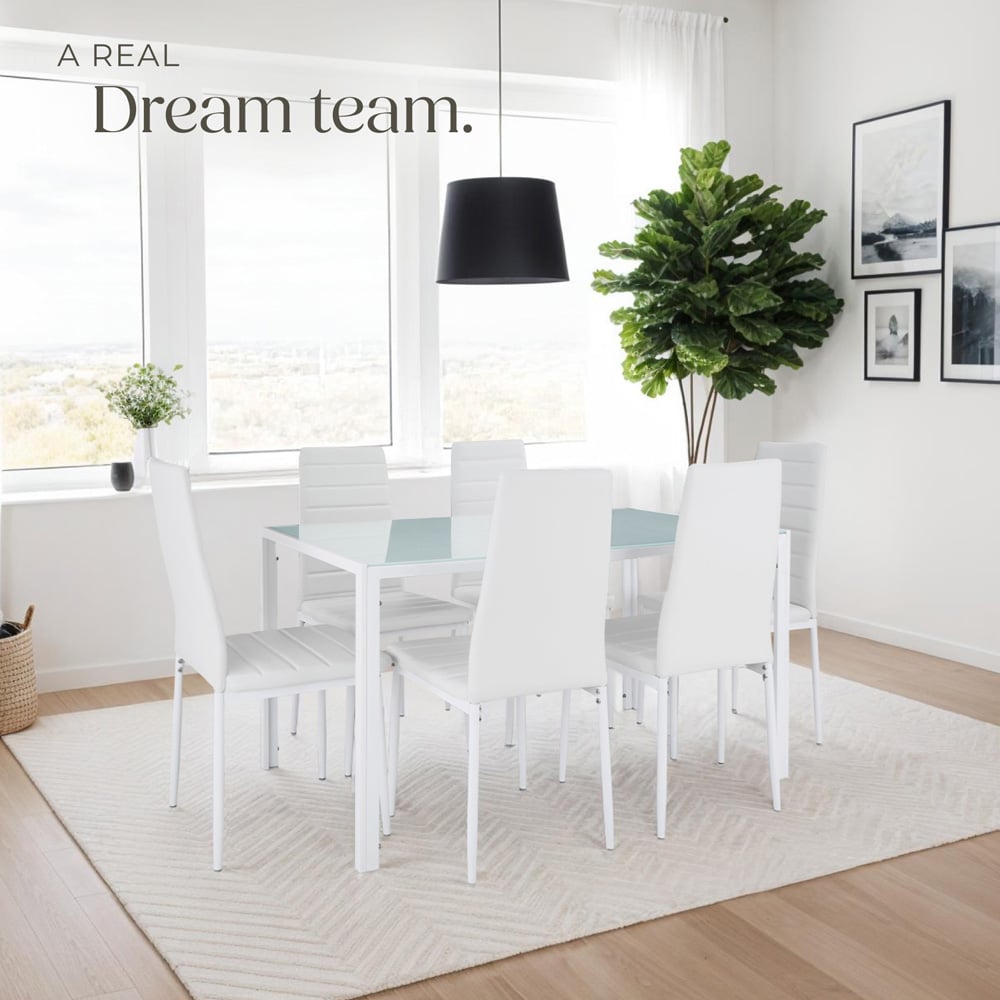 tectake Set of 8 White High Backrest Padded Dining Chair Image 3