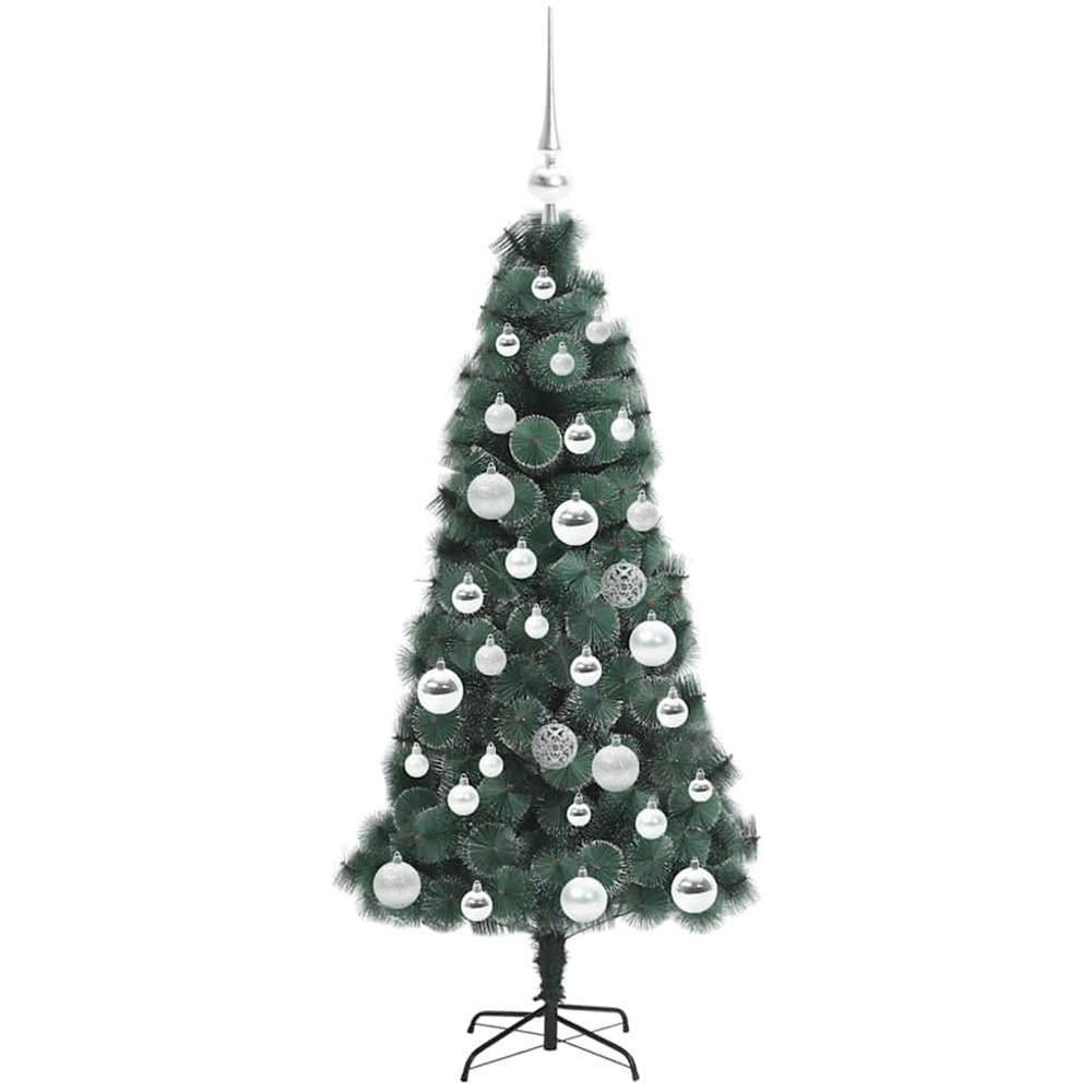 vidaXL Pre-Lit Silver Baubles Green Artificial Christmas Tree 4ft Image 4