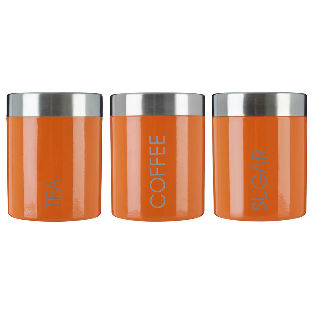 Premier Housewares Orange Enamel Tea Coffee and Sugar Set Image 1