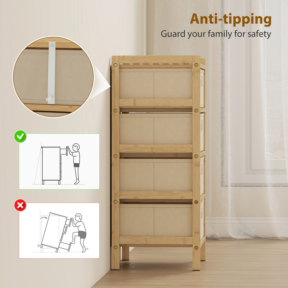 Portland 4 Fabric Drawer Cream White Bamboo Frame Chest of Drawers Image 4