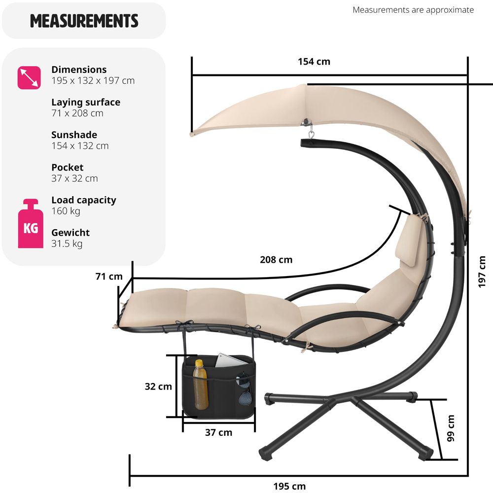 tectake Elaria Beige Large UV Protection Sun Canopy Hanging Chair Image 9