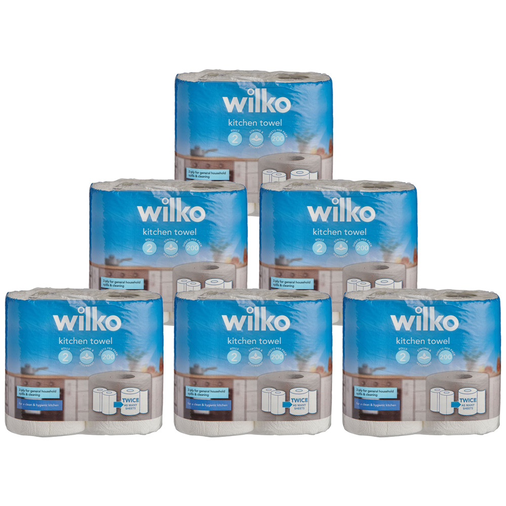 Wilko Strong and Absorbent Kitchen Towel 2 Ply Case of 6 x 2 Rolls Image 1