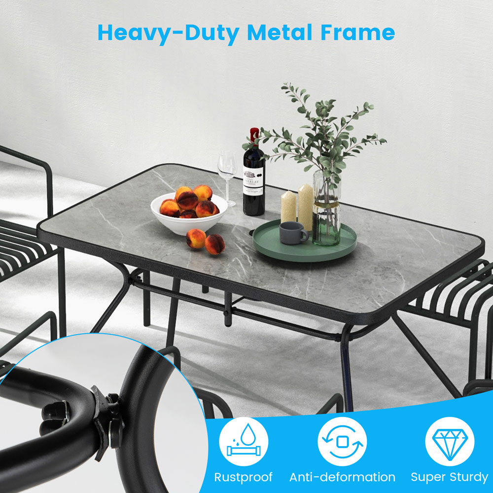 Costway Marble Effect 6 Seater Heavy Duty Metal Garden Dining Table Grey Image 8