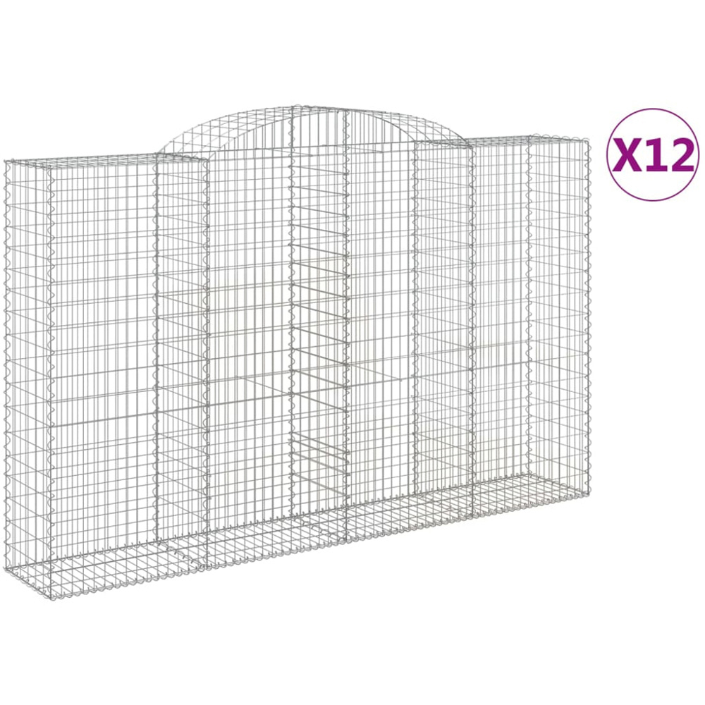 vidaXL Silver Galvanised Iron Arched Gabion Basket 300 x 50 x 180/200cm 12 Pack Image 2