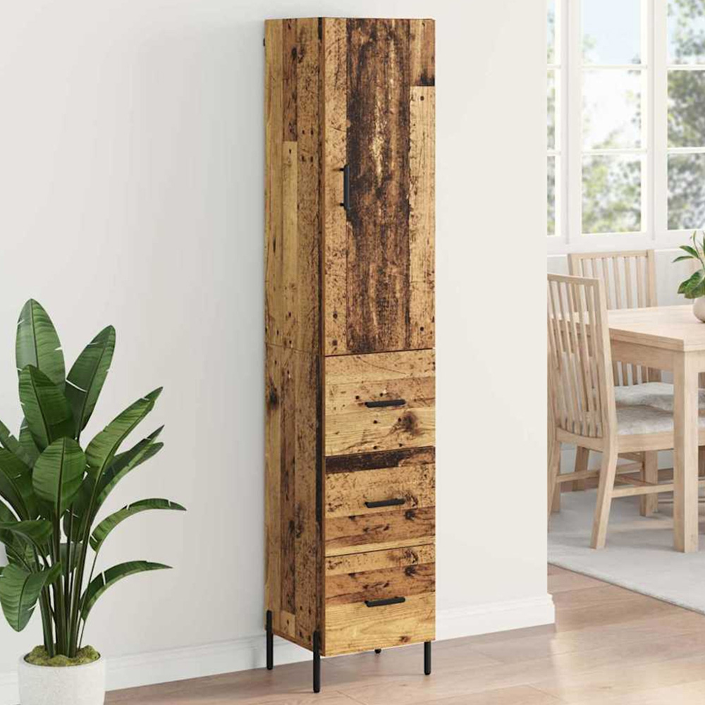 vidaXL Single Door 3 Drawer Old Wood Highboard Image 1
