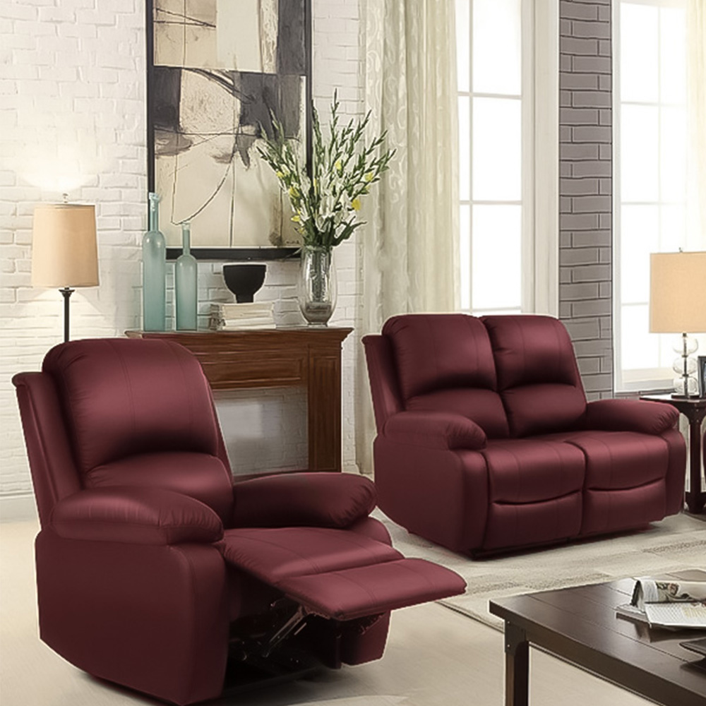 Brooklyn 6 Seater Red Bonded Leather Manual Recliner Sofa Set Image 2