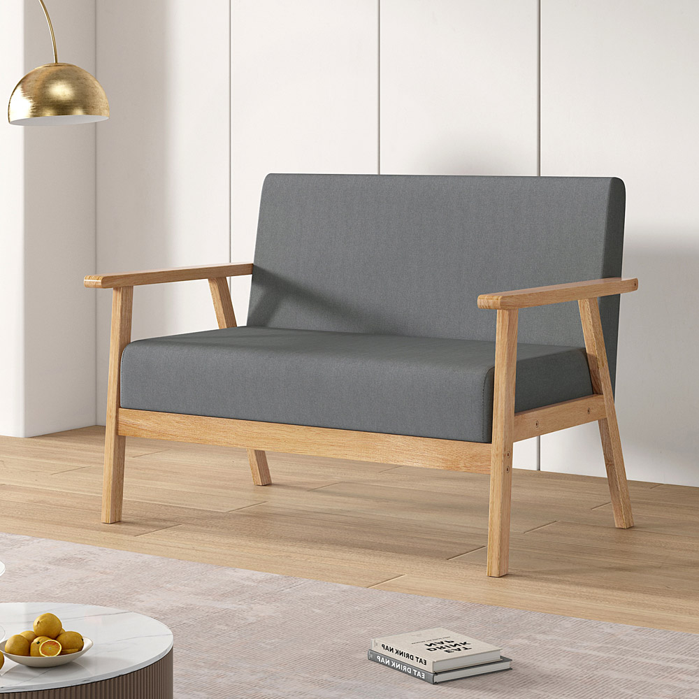 Grey 2 Seater Padded Country Wooden Sofa Image 4