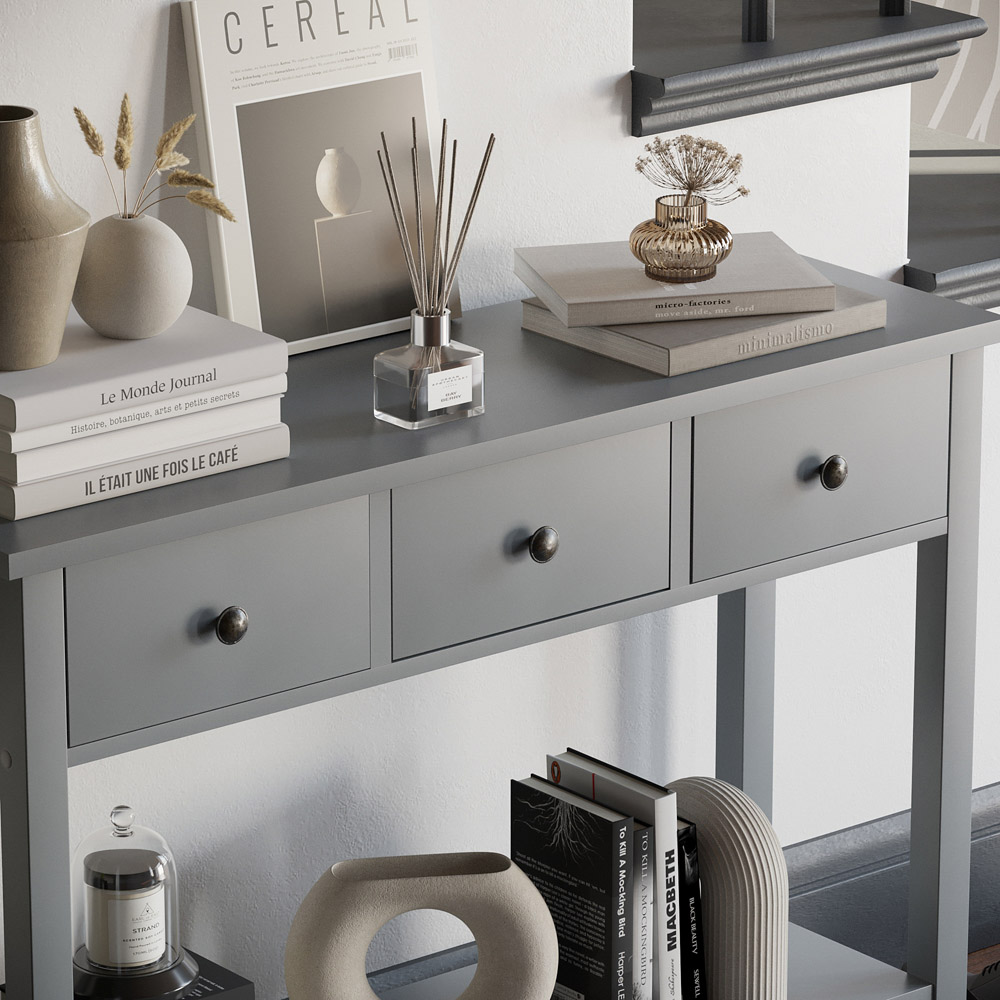 Vida Designs Windsor 3 Drawer Grey Console Table Image 4