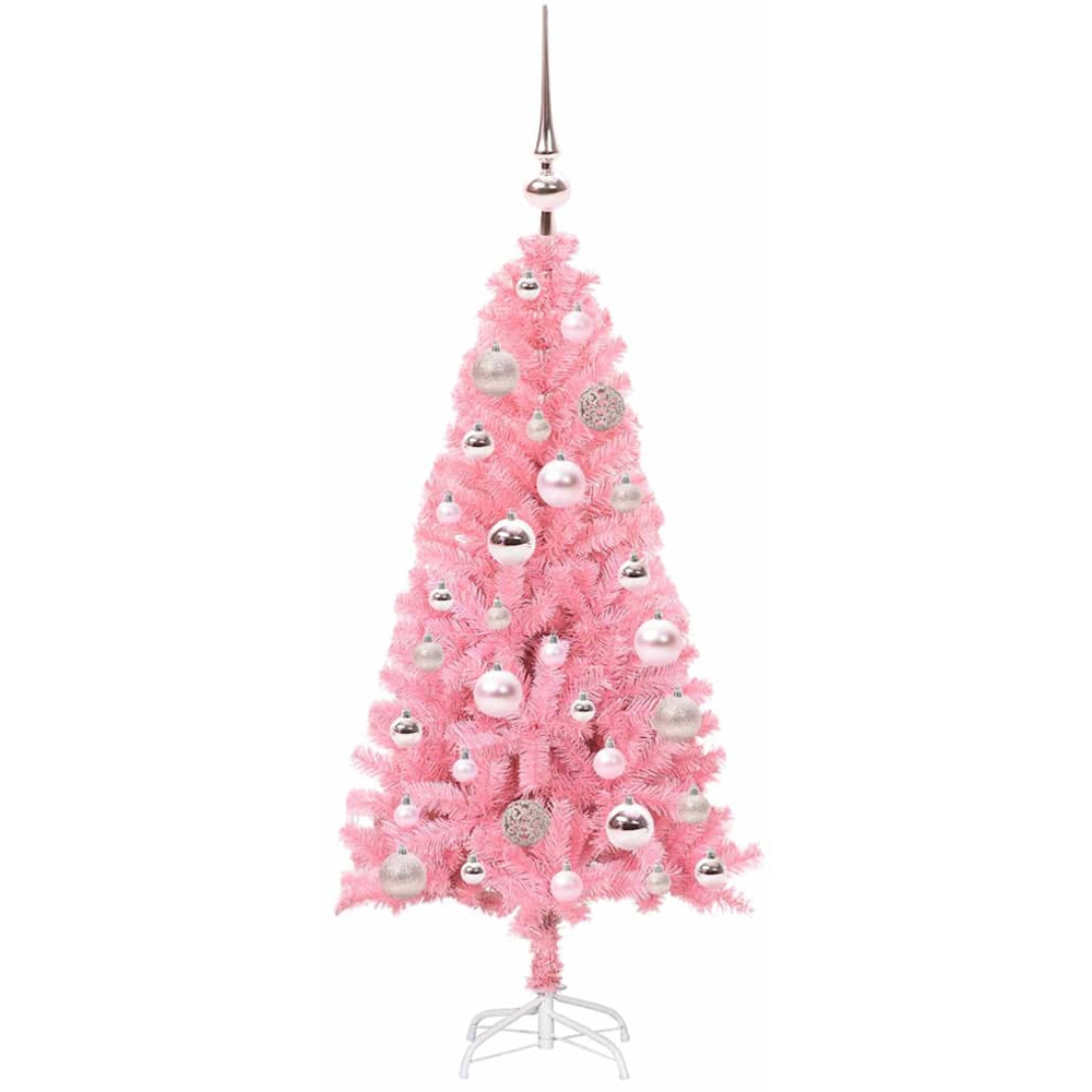 vidaXL Pre-Lit Pink Bauble Pink Artificial Christmas Tree 5ft Image 2