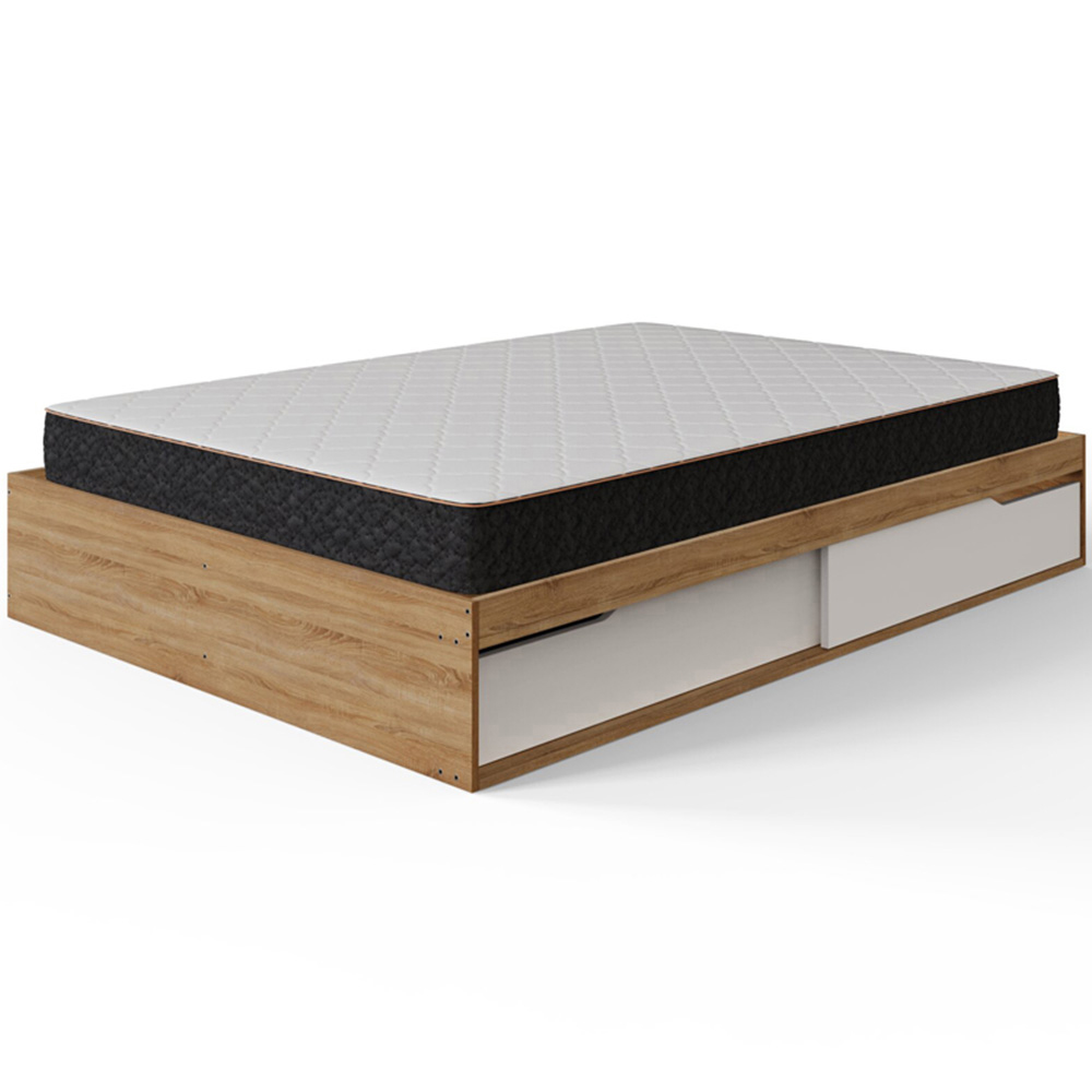 GFW Kai Double Oak and White 2 Drawer Platform Storage Bed with Memory Pocket Spring Mattress Image 4