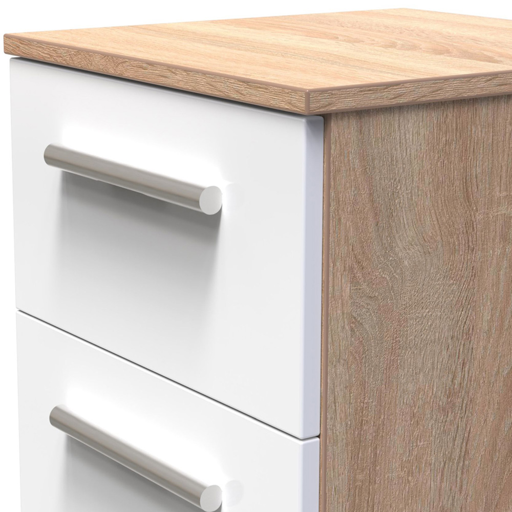 Crowndale Contrast 3 Drawer White Gloss and Bardolino Oak Bedside Table Image 5