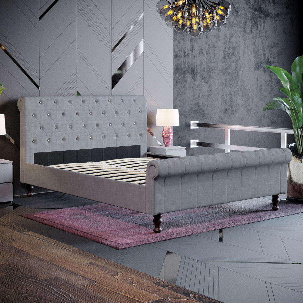 Vida Designs Violetta King Size Light Grey Linen Bed Frame Image 8