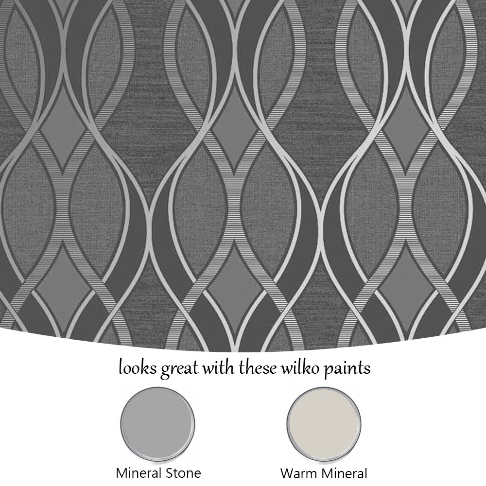 Sublime Ribbon Geo Charcoal and Silver Wallpaper Image 4