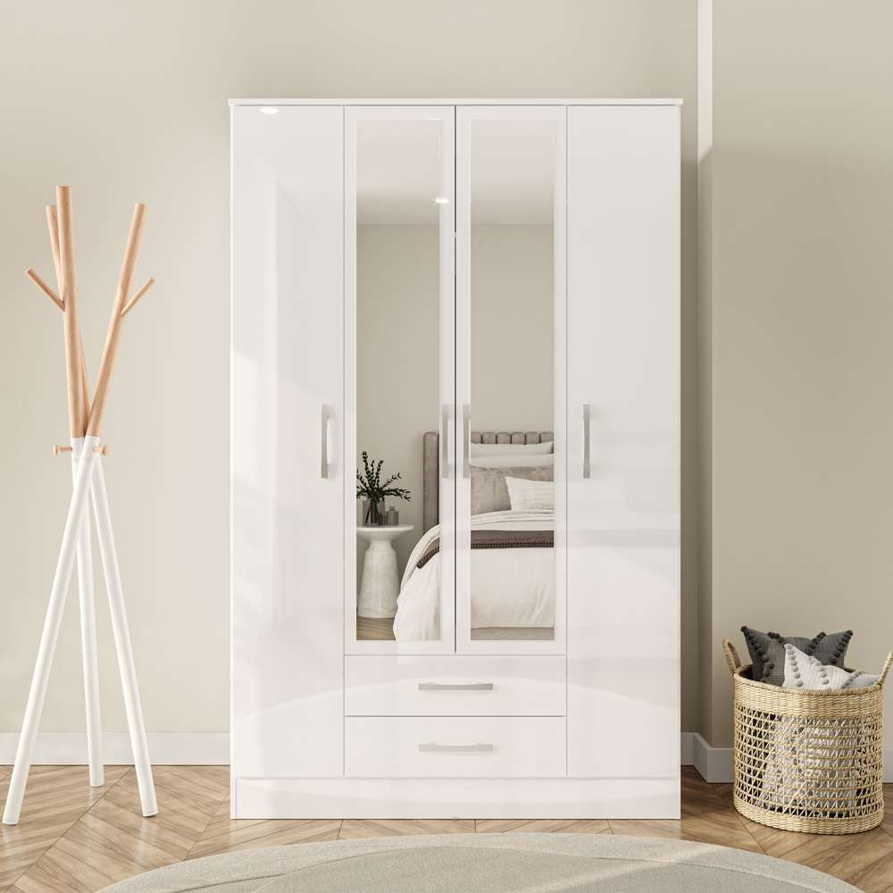 Lynx 4 Door 2 Drawer White Mirror Wardrobe Image 3