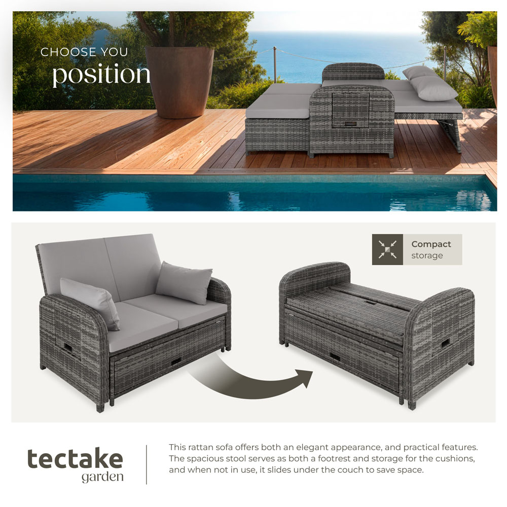 tectake Crete 2 Seater Grey Reclining Garden Sofa Image 4