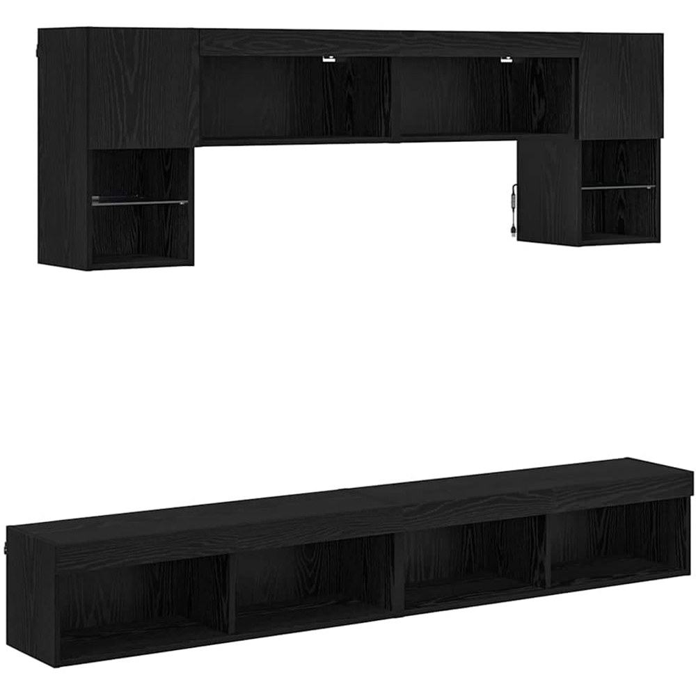 vidaXL 2 Door 10 Shelf Black Oak TV Wall Unit with LED Lights Set of 6 Image 2