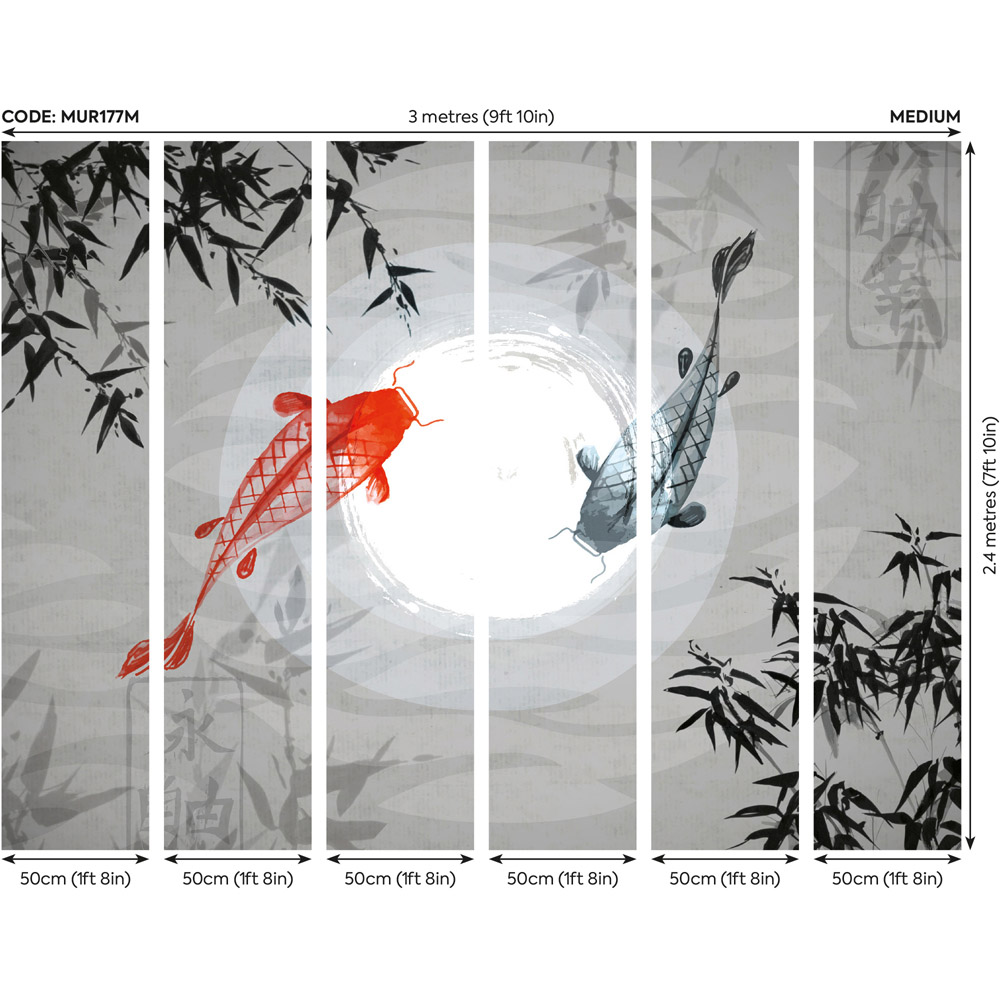 Origin Murals Watercolour Koi Grey Wall Mural Image 3