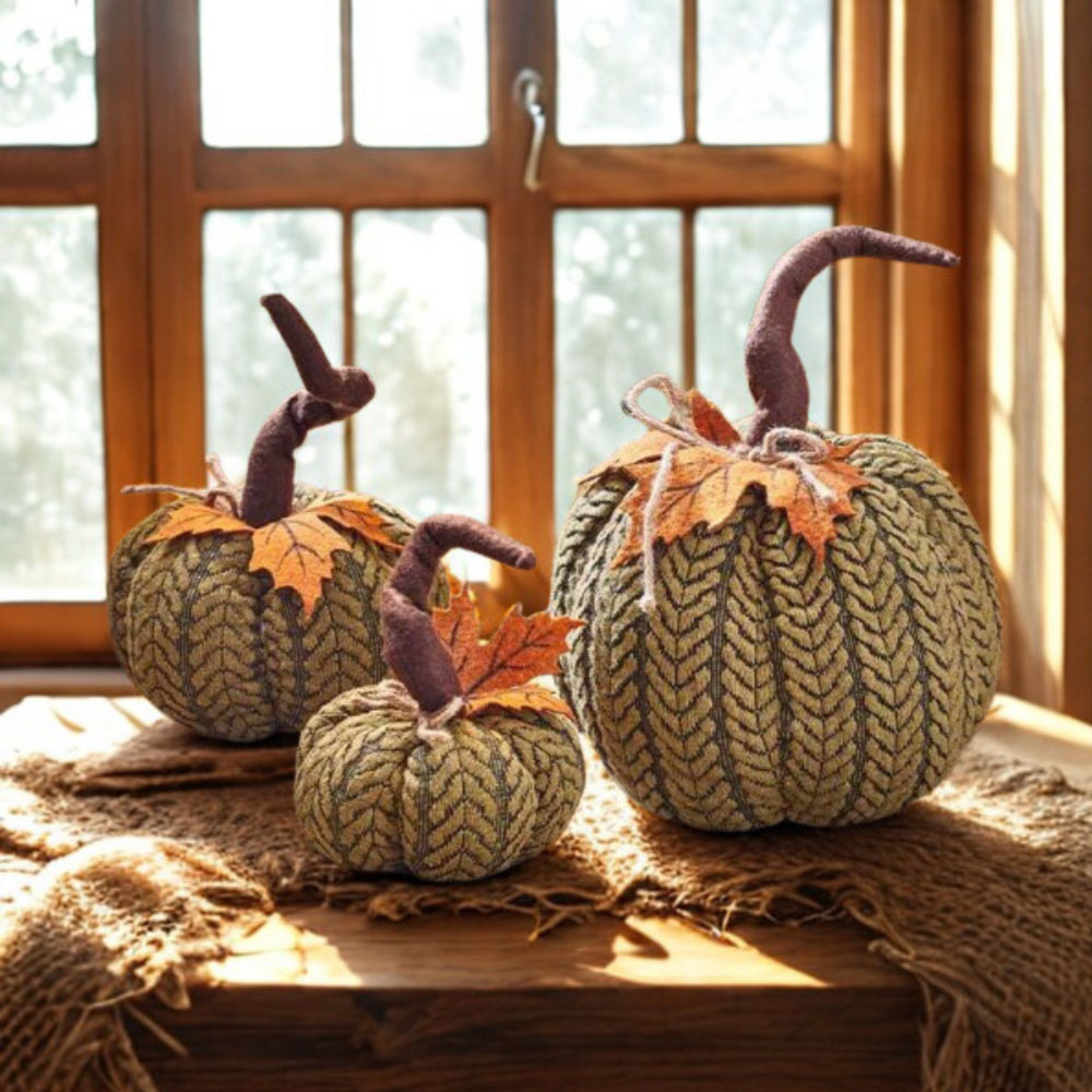 Garden Mile Green Plush Pumpkin Halloween Decoration Set 3 Pack Image 3