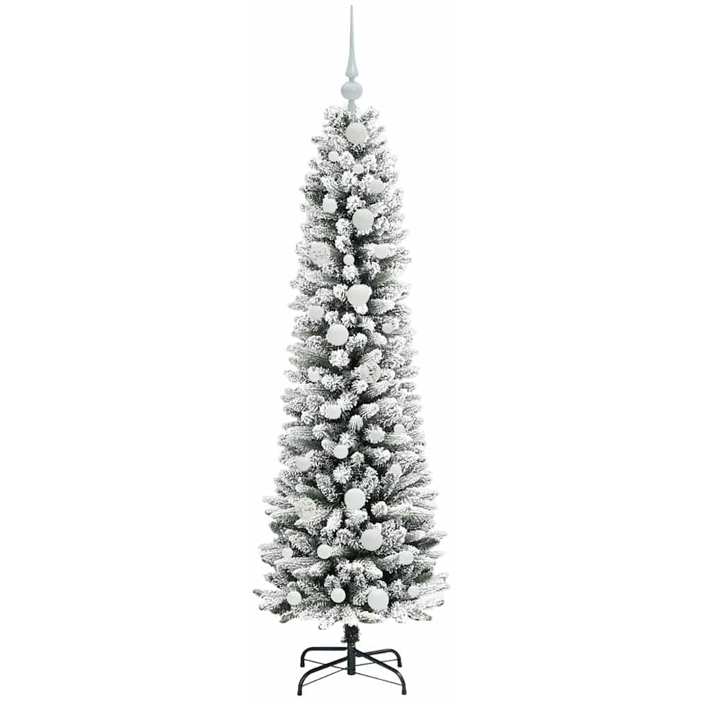 vidaXL Pre-Lit Warm White LED and White Baubles White Artificial Christmas Tree with Stand 5ft Image 4