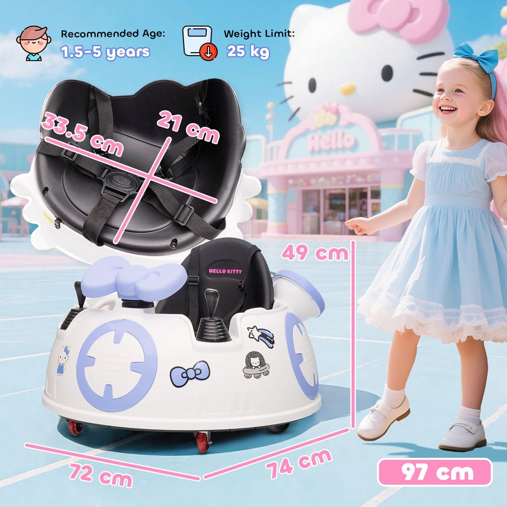 Tommy Toys Hello Kitty White Kids Ride On Bumper Car with Remote Control Image 9
