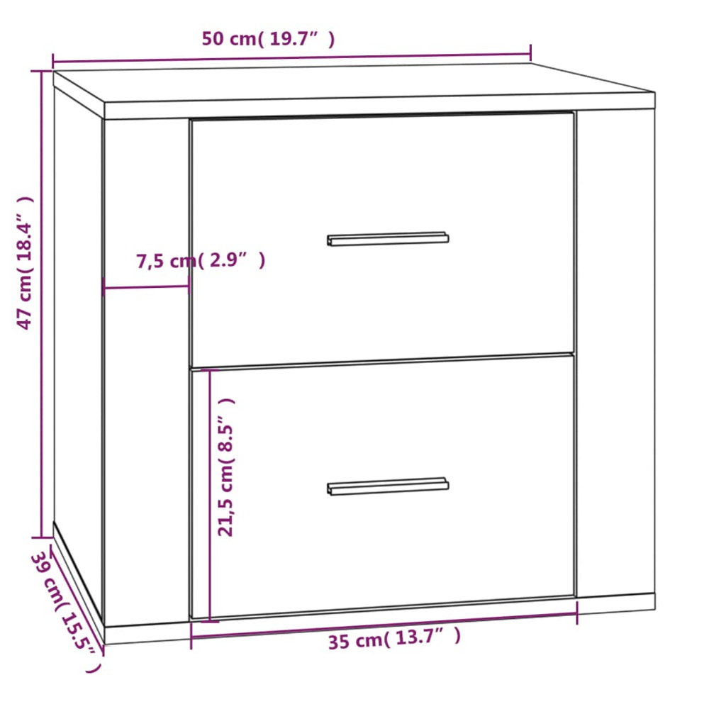 vidaXL 2 Drawer Smoked Oak Wooden Bedside Cabinet Image 8