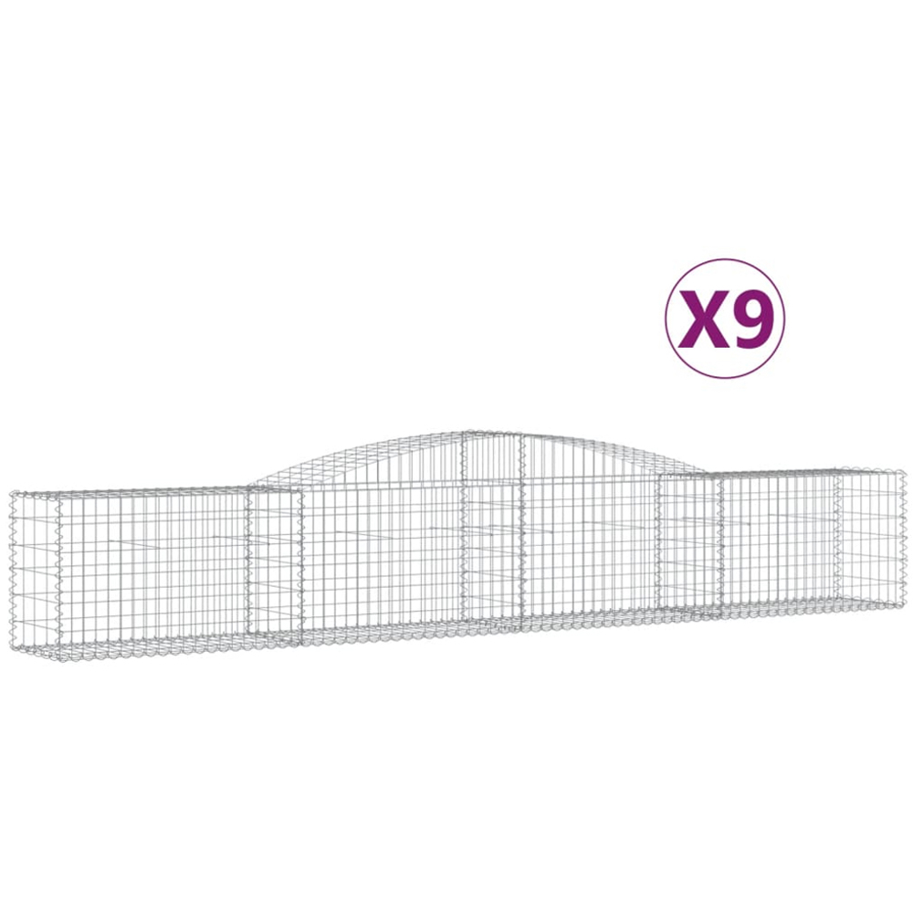 vidaXL Silver Galvanised Iron Arched Gabion Basket 400 x 50 x 60/80cm 9 Pack Image 2