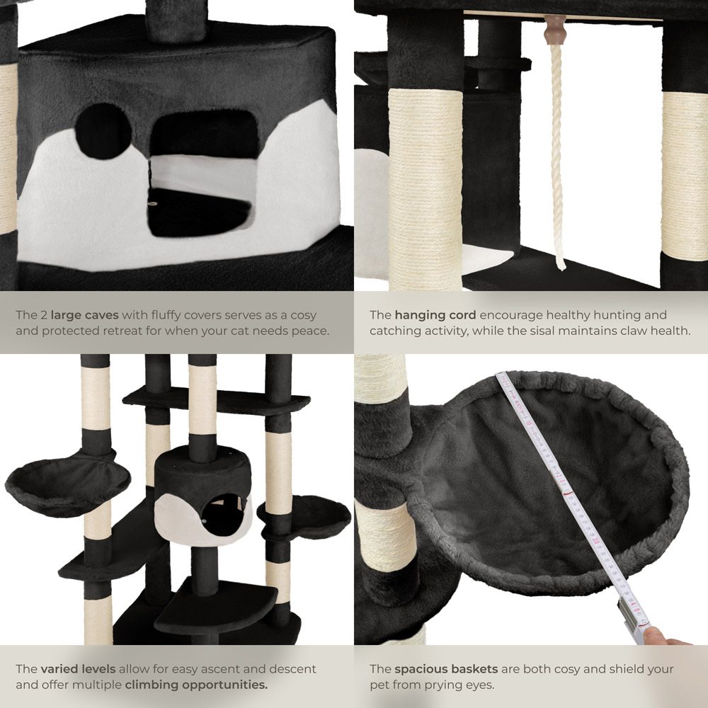 tectake Fippi Black and White Cat Tree with Scratching Post 201cm Image 4