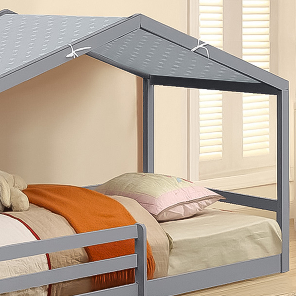 Brooklyn Single Grey Wooden House Style Bed with Grey Tent Image 2