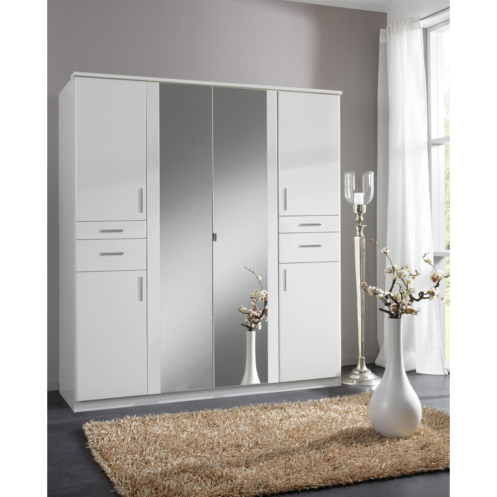 TJ'S Lyon 6 Door 4 Drawer White Wardrobe with Mirror Image 5