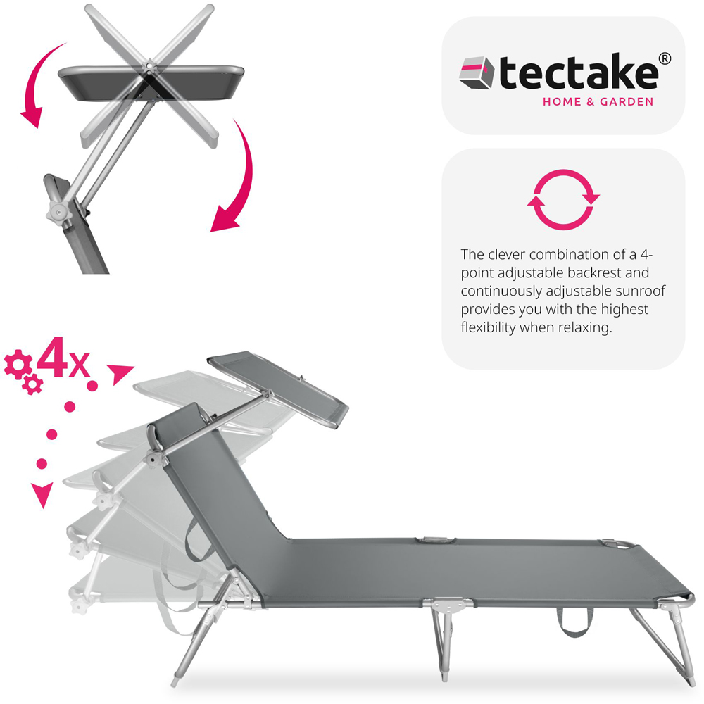 tectake Set of 2 Grey 4 Step Backrest Foldable Sun Lounger Image 4