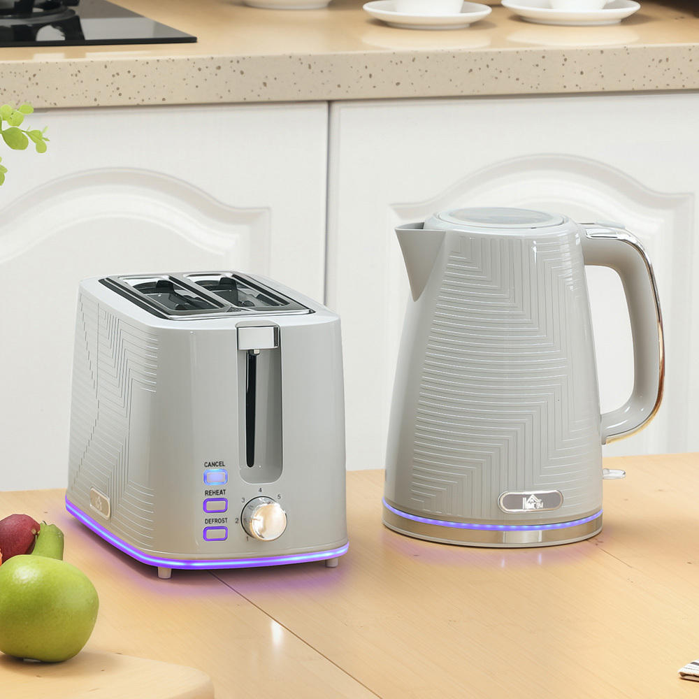 HOMCOM 800-284V70GY Grey Rapid Boil 1.7L Kettle and 2 Slice Toaster Set Image 2