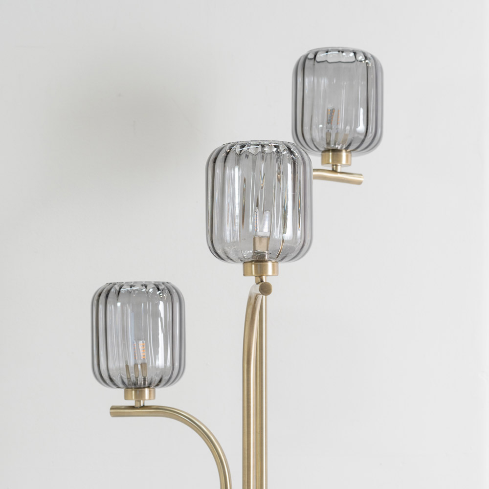 ValueLights Amelie 3 Way Ribbed Glass Gold Stem LED Floor Lamp Image 4