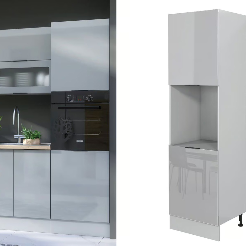 Impact Furniture Star 2 Door Single Shelf Light Grey Gloss Eye Level Kitchen Oven Housing Unit 600mm Image 2