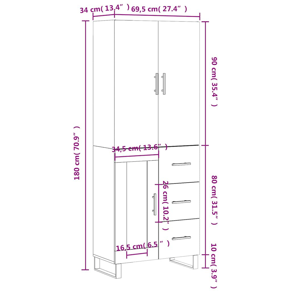 vidaXL Brown Engineered Wood Highboard Image 6