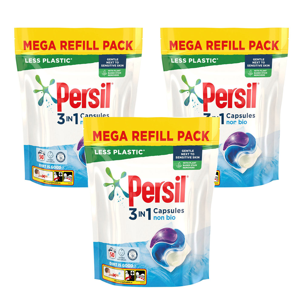 Persil Non Bio 3 in 1 Laundry Washing Capsules 50 Washes Case of 3 Image 1