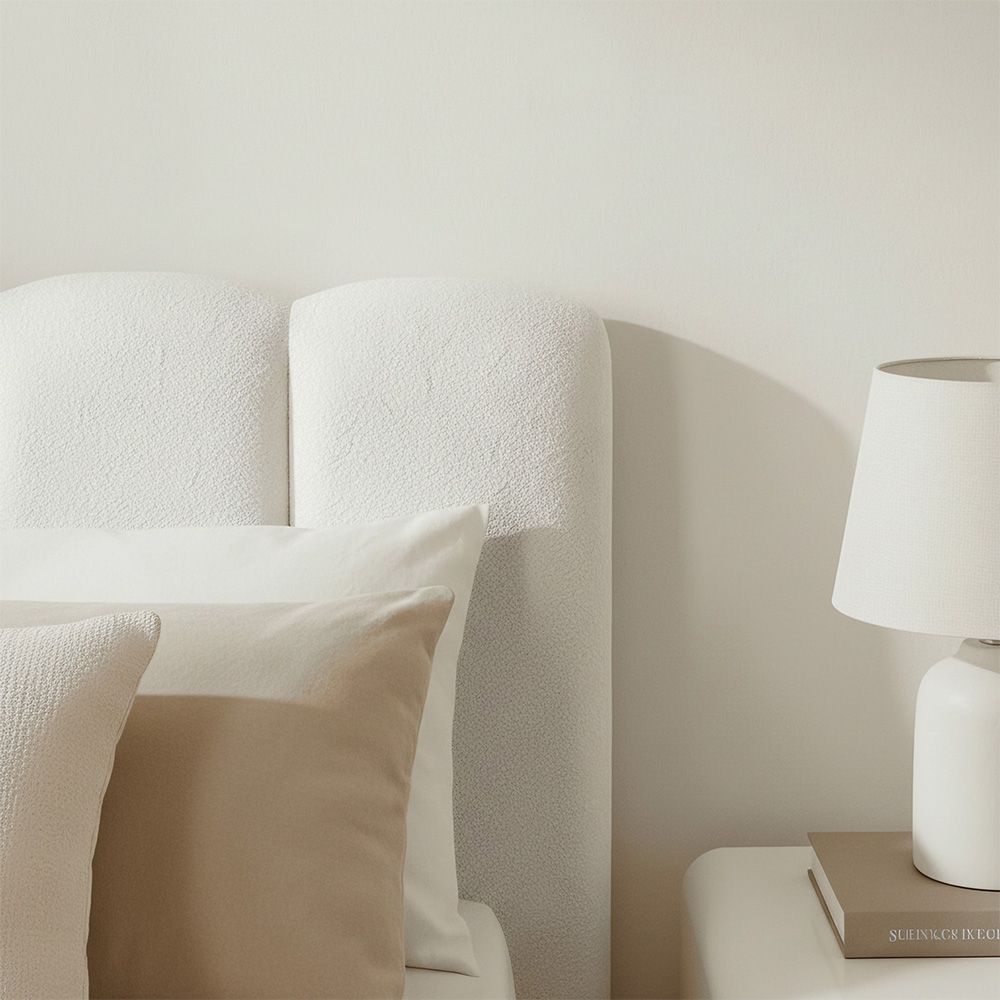 Home Source Bubble Double White Textured Velvet Lift-Up Ottoman Bed with Fluted Headboard Image 5